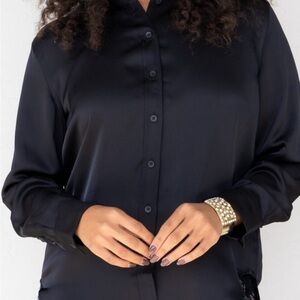 Spanx black button down blouse